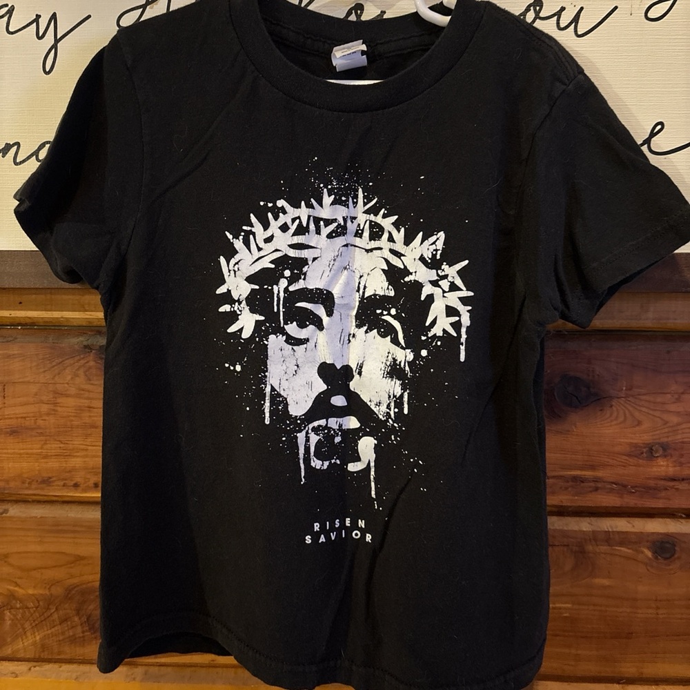 Black Graphic T-Shirt with Jesus Design